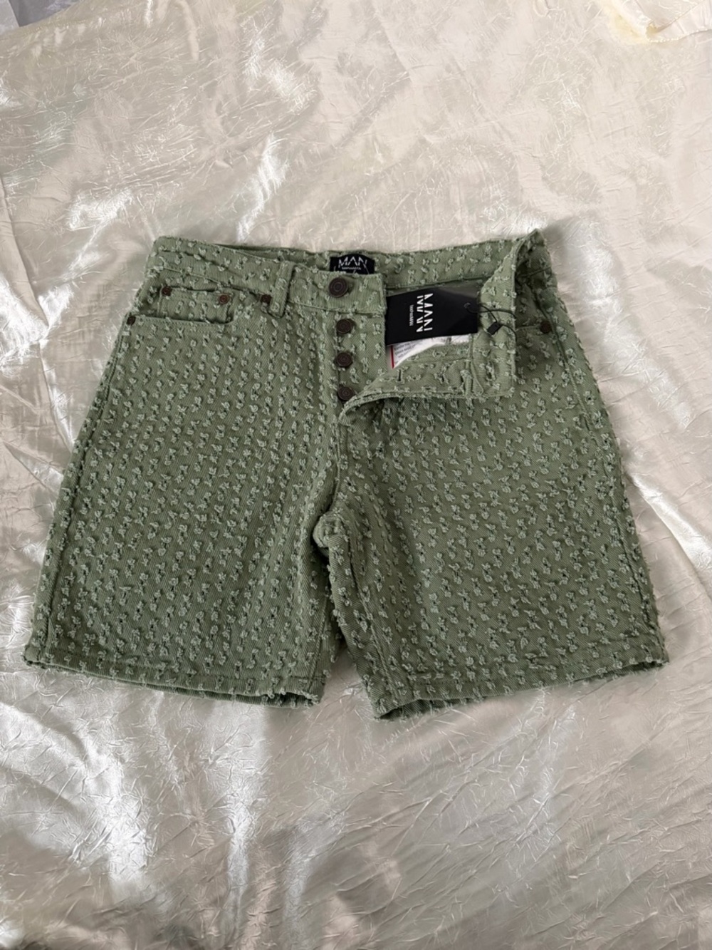 Bershka Olive Green Textured Shorts